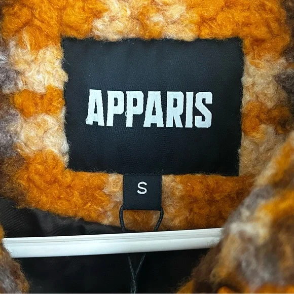 NWT apparis Francis Sherpa zip jacket plaid small orange‎ brown womens - Picture 7 of 13